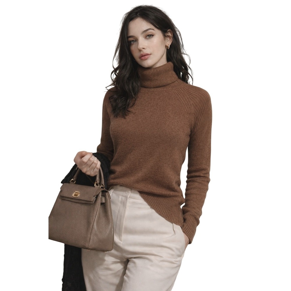 Merino Wool Turtleneck‎ Sweater Neutral Brown Minimalist ultra soft quite luxury